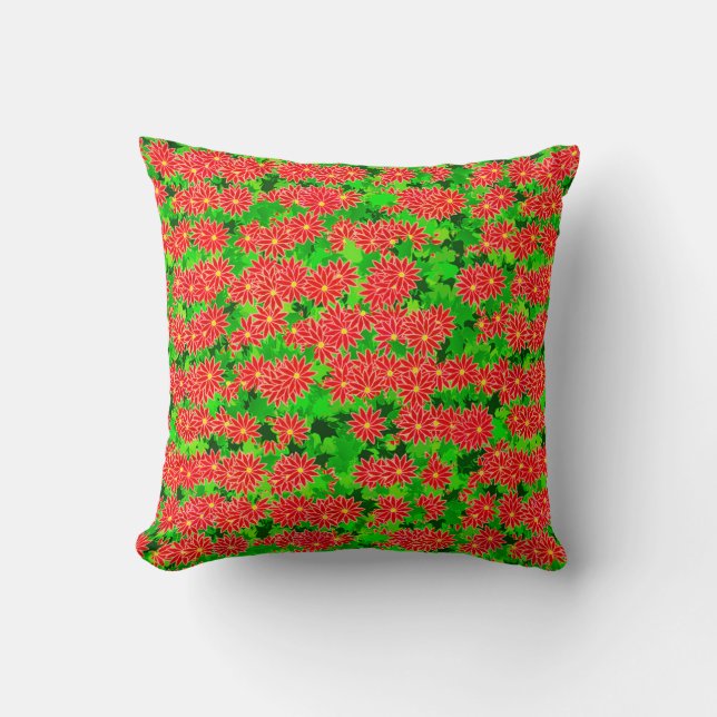 Coussin Poinsettias rouges et Holly vertes (Recto)