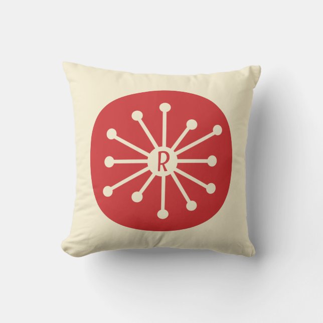 Coussin Point atomique Midsiècle moderne rétro rouge initi (Recto)