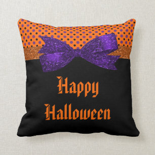 Coussin Point de polka Halloween noir pourpre orange