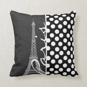 Coussin Point de polka noir et blanc, points ; Paris