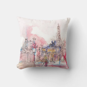 Coussin Point d'orgue de Paris avec aquarelle par temps de