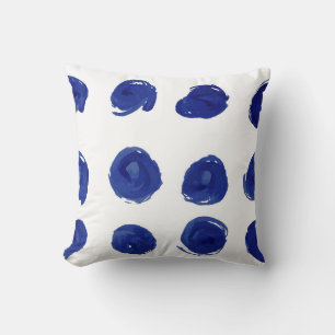 Coussin Point polka, aquarelle bleu indigo.
