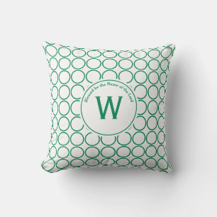 Coussin POINT POLKA Blanc Vert Monogramme Personnalisé