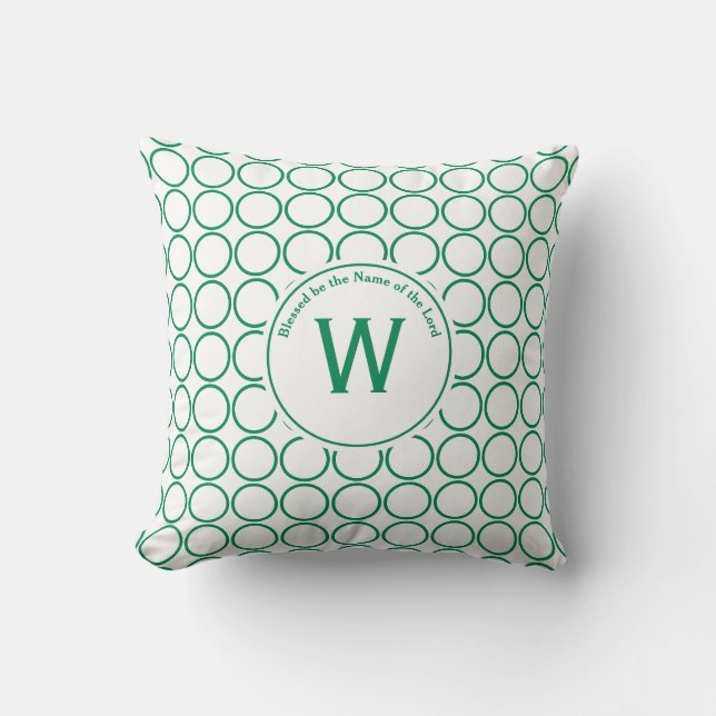 Coussin POINT POLKA Blanc Vert Monogramme Personnalisé (Recto)