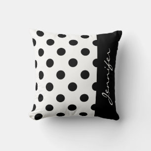 Coussin Pointe Polka Noir et Blanc tendance avec nom