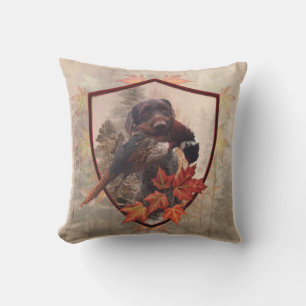 Coussin Pointeur À poils durs allemand avec faisan