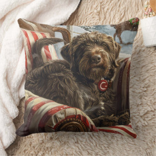 Coussin Pointeur à poils durs Griffon Chien Festif de Noël