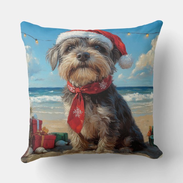 Coussin Pointeur à poils durs Griffon Dog Christmas Beach (Verso)