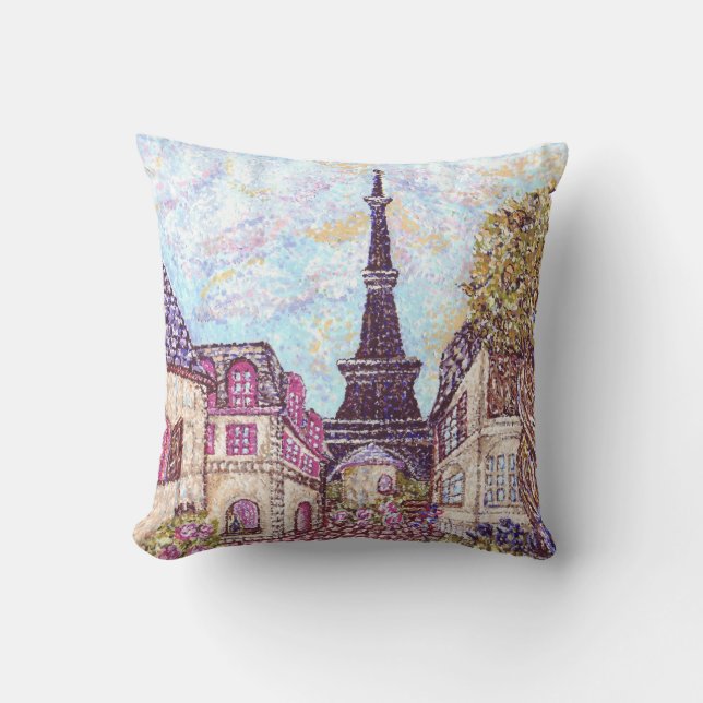Coussin Pointillisme inspiré de Paris Tour Eiffel M améric (Recto)