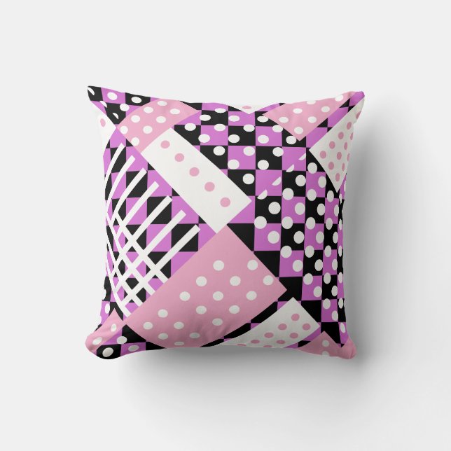 Coussin points à carreaux rose violet orchidée (Recto)