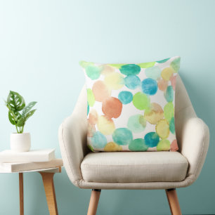 Coussin Points Aquarelle Abstraits en Turquoise et orange