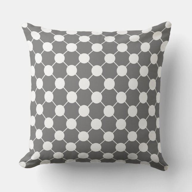 COUSSIN POINTS BLANCS CHICS DE PILLOW_RETRO SUR LE GRIS. (Recto)