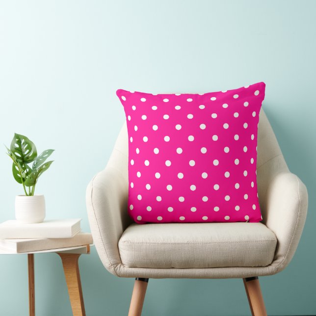 Coussin Points blancs et rose néon chaud (Chaise)
