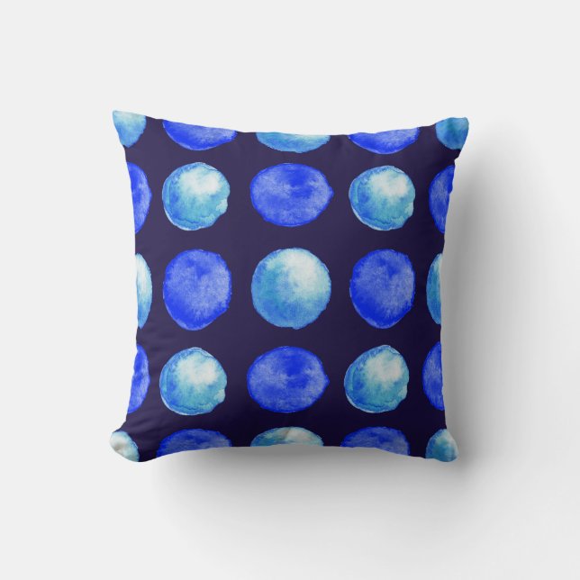 Coussin Points Bleus Aquarelle Motif Indigo Cerulean (Recto)