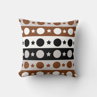 Coussin Points Brown noirs blancs Étoiles Rayures Design