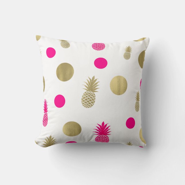Coussin Points chauds rose et or et ananas, été chic amusa (Recto)