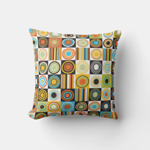 Coussin Points colorés, cercles, rayures arrière - plan.