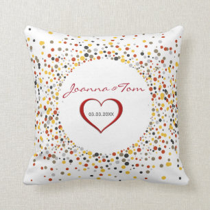 Coussin Points Colorés Et Coeur Rouge