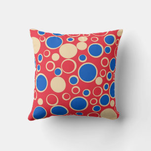Coussin Points de couleur rouge et bleu sur rouge