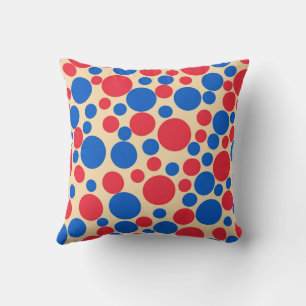 Coussin Points De Couleur Rouge Et Bleu Sur Tan
