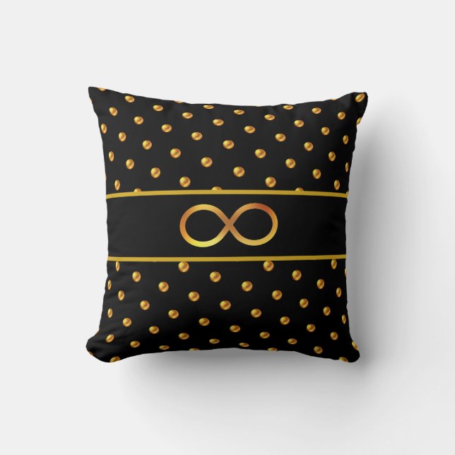 Coussin Points de polka or élégants & symbole de l'infini (Recto)