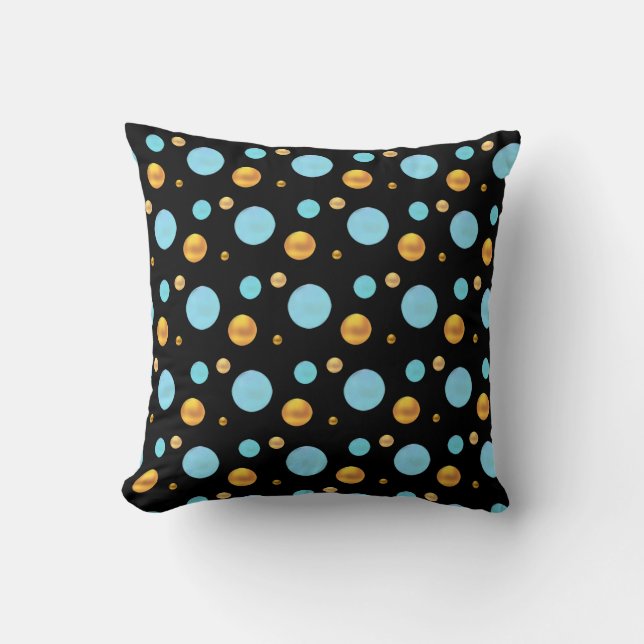 Coussin Points de polka or et turquoise (Recto)