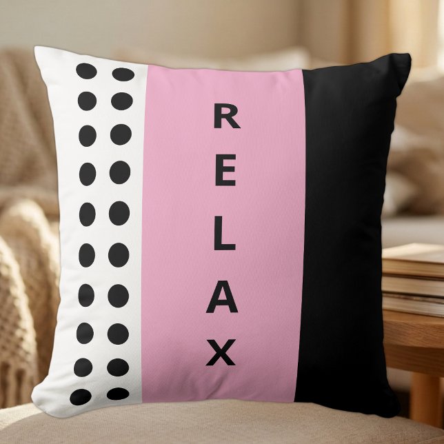 Coussin Points de polka relax noir rose (Créateur téléchargé)