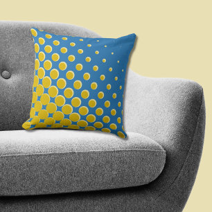 Coussin Points demi-teintes géométriques jaune bleu