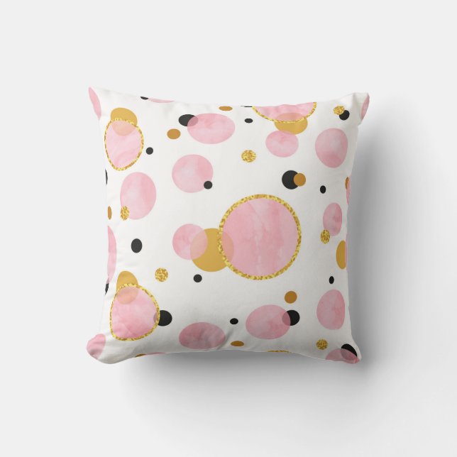 Coussin Points D'Or Rose, Vintages Géométriques. (Recto)
