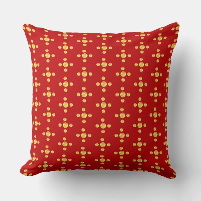 Coussin Points élégants dorés sur fond rouge (Recto)