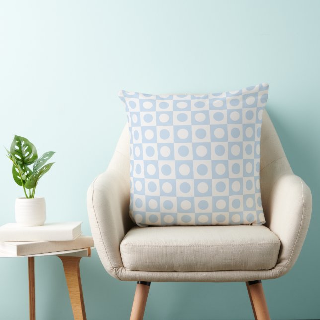 Coussin Points et Carré Pastel Blue Checked (Chaise)