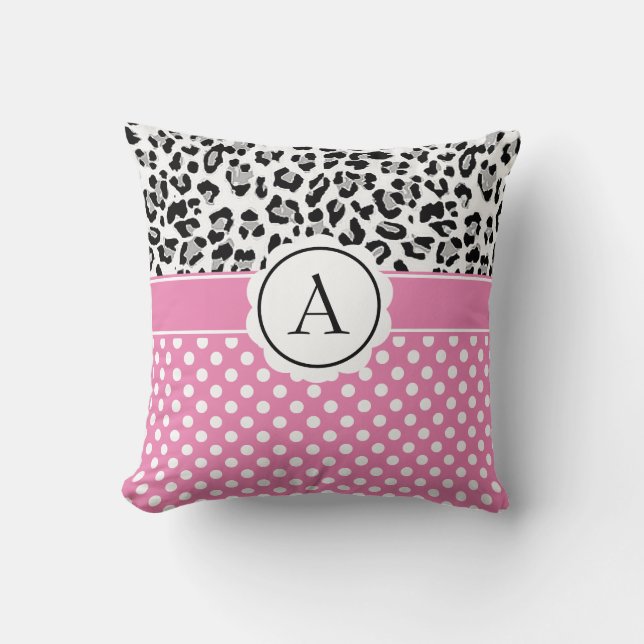 Coussin Points girly et imprimé animaux monogramme  (Recto)