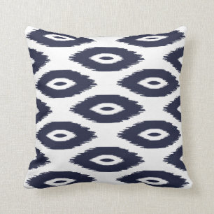 Coussin Points Ikat de la tribu bleue et blanche de la Mar