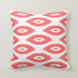 Coussin Points Ikat de la tribu corail et blanc