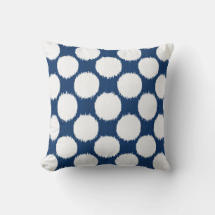 Coussin Points Ikat géants, points blancs sur bleu cobalt
