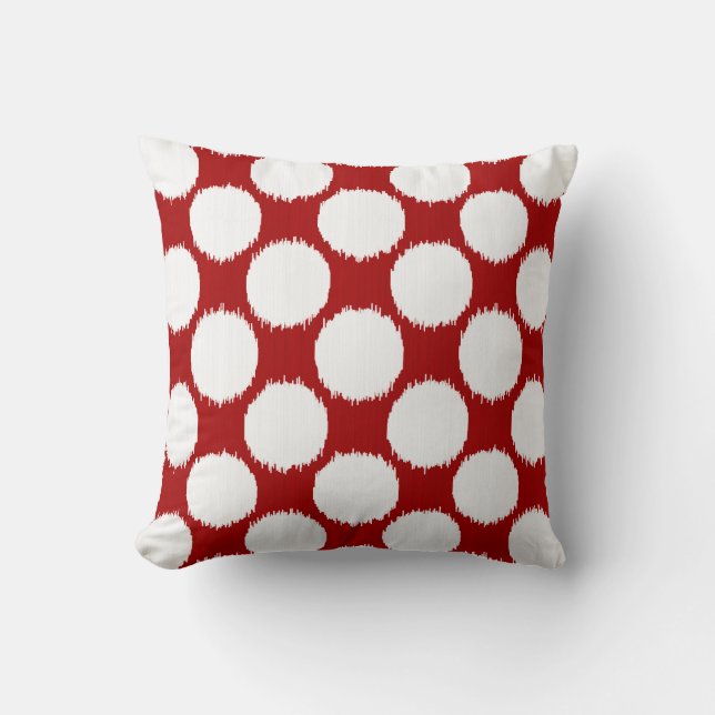 Coussin Points Ikat géants, points blancs sur rouge profon (Recto)