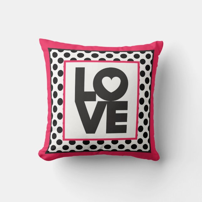 Coussin Points noirs d'amour rose (Recto)