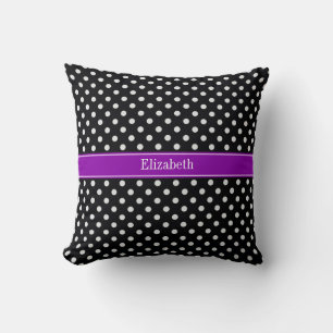 Coussin Points noirs et blancs Monogramme violet nom