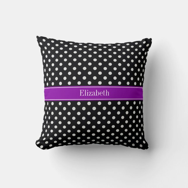 Coussin Points noirs et blancs Monogramme violet nom (Recto)