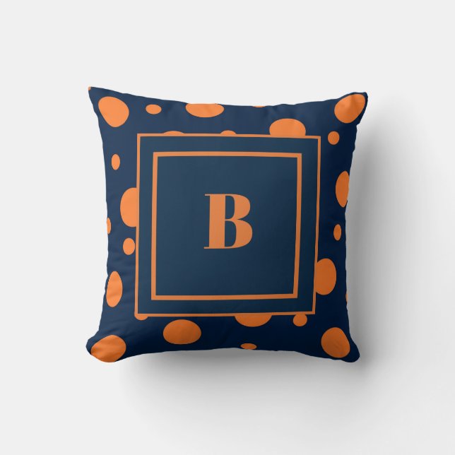 Coussin Points orange bleu marine Grand Monogramme (Recto)