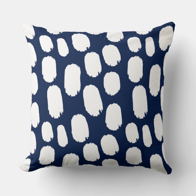 Coussin Points peints en gras - Blanc sur Bleu profond 001 (Recto)