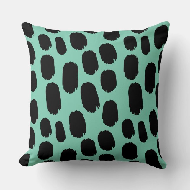 Coussin Points peints en gras - Noir sur Vert clair 7dcfb6 (Recto)