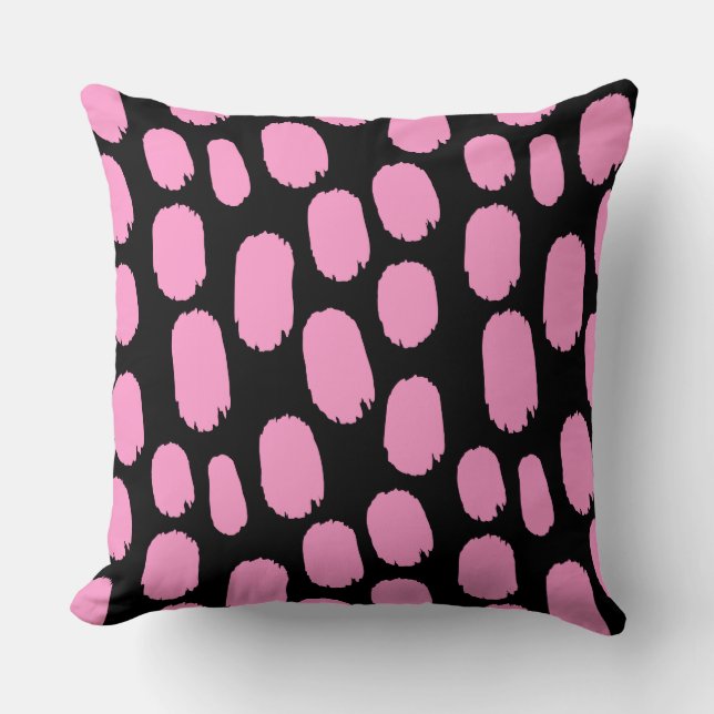 Coussin Points peints en gras - rose sur noir (Recto)