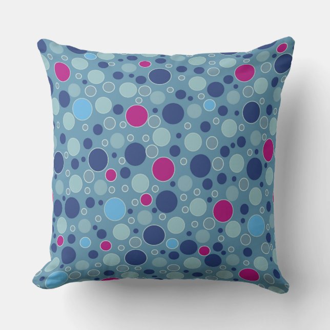 Coussin points polka multicolores rétro bleu (Recto)