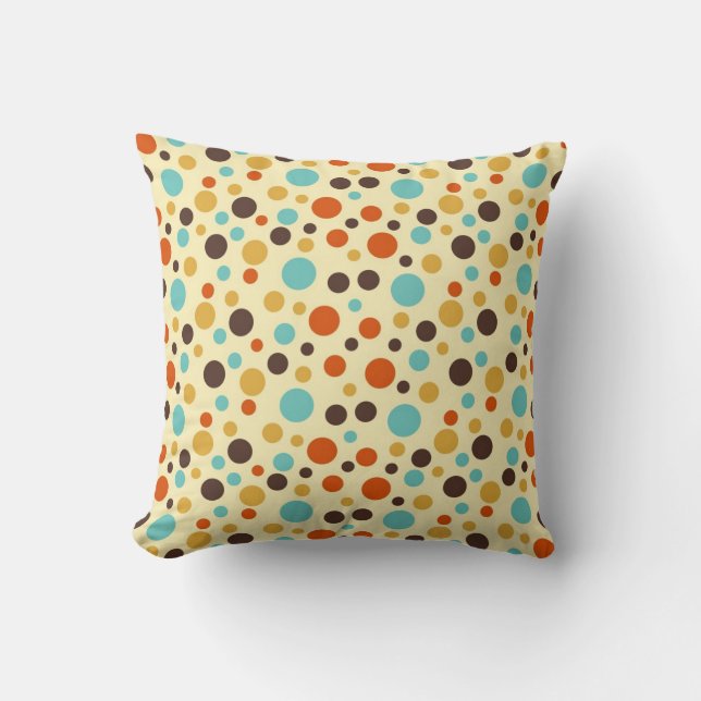 Coussin Points Polka Rétro Couleurs Bleu Jaune Rouge (Recto)
