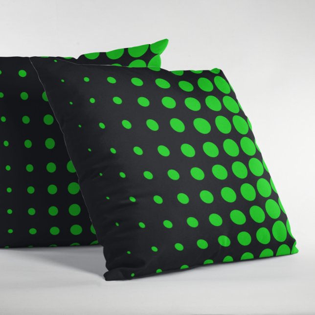 Coussin Points progressifs Black et Lime Green (Black and Green Half Tone Dots Pillow)