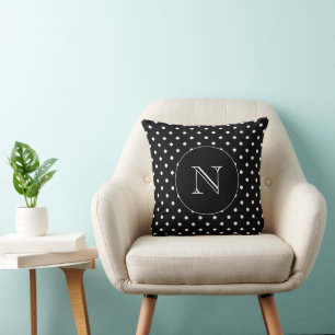 Coussin Points rétro monogramme personnalisé élégant coton