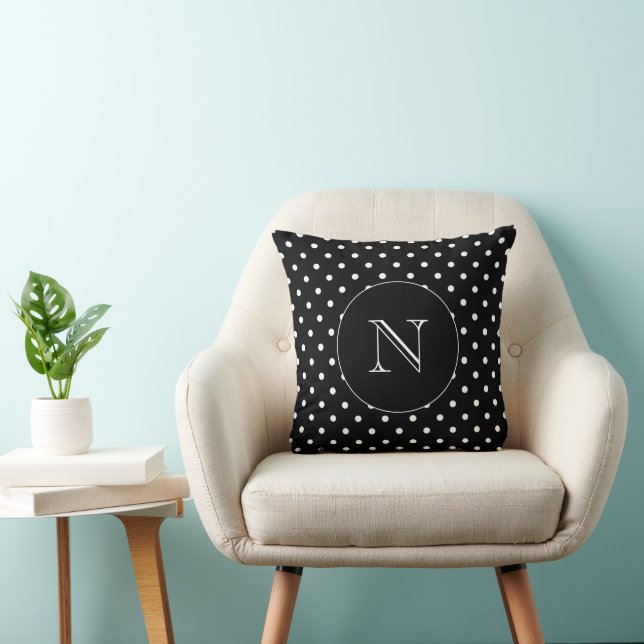 Coussin Points rétro monogramme personnalisé élégant coton (Chaise)