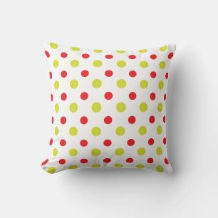 Coussin Points rouges et motif feuille vert