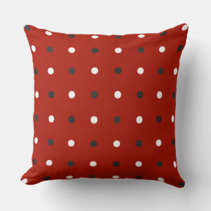 Coussin points rouges, gris et blancs